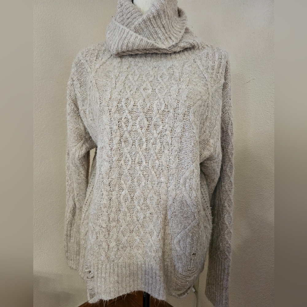 Olivaceous Beige Cowl Neck Sweater